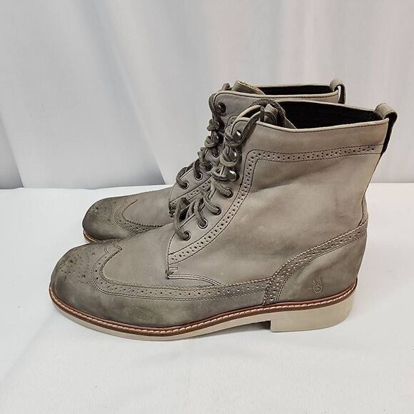 JOHN VARVATOS Size 10M Distressed Oiled  Nubuk Gray Leather Strummer Wingtip Lac - Picture 5 of 11